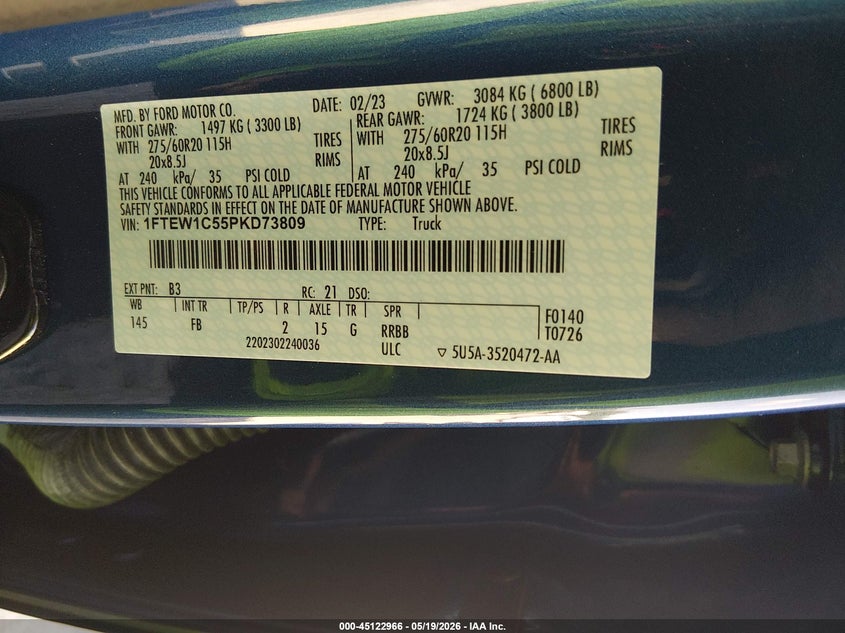 2023 FORD F-150 TRUCK 5.0L V-8 DI, DOHC, VVT, 400HP