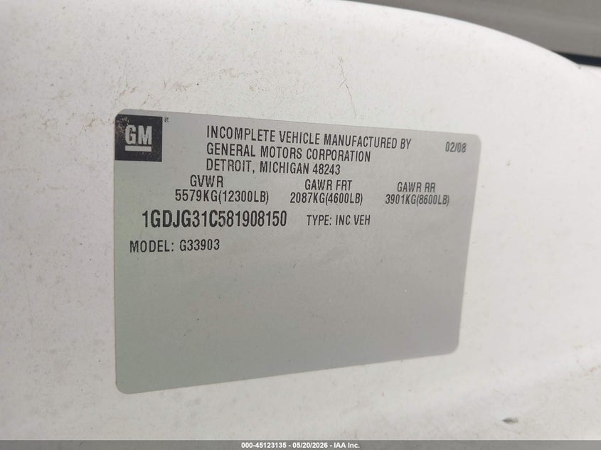 2008 GMC SAVANA G3500 VAN N/A