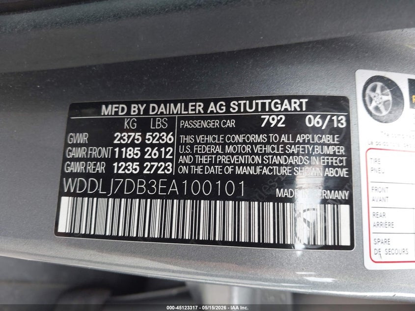 2014 Mercedes-Benz Cls 550 VIN: WDDLJ7DB3EA100101 Lot: 45123317