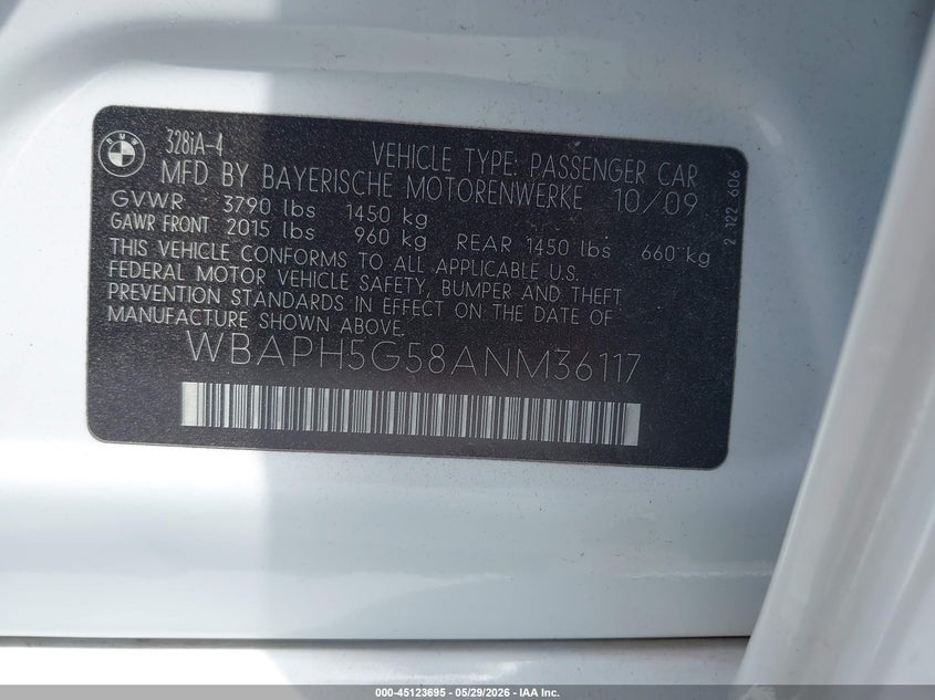 2010 BMW 3ER SEDAN 3.0L I-6 DOHC, VVT, 230HP