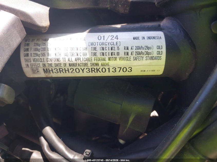 2024 Yamaha Mt-03 VIN: MH3RH20Y3RK013703 Lot: 45123745