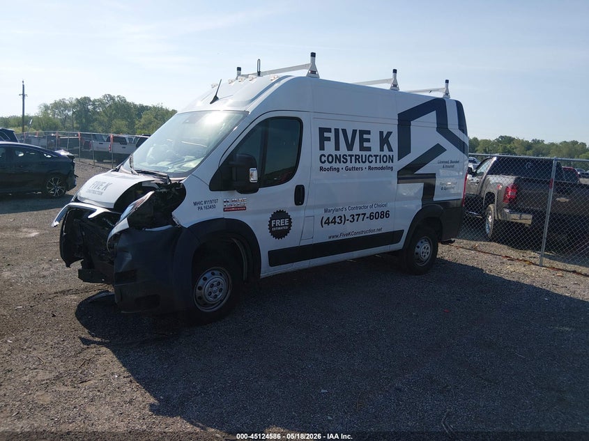 Vin: 3c6lrvbg1ne121071, lot: 45622202, ram promaster 1500 high roof 136 wb 20222