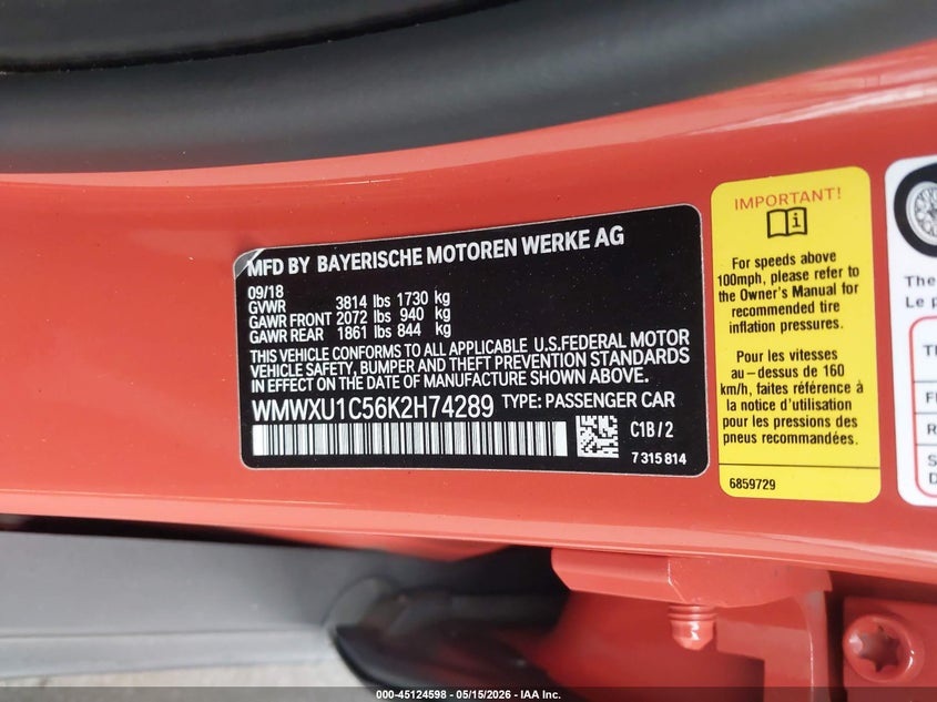2019 Mini Hardtop Cooper VIN: WMWXU1C56K2H74289 Lot: 45124598