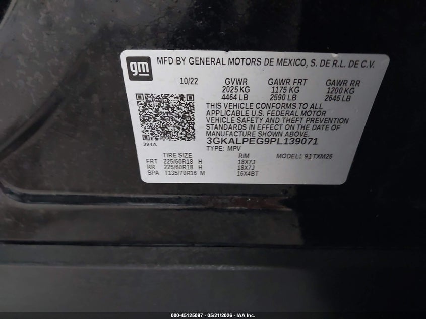 2023 GMC TERRAIN 1.5L I-4 DI, DOHC, V(VIN: 3GKALPEG9PL139071