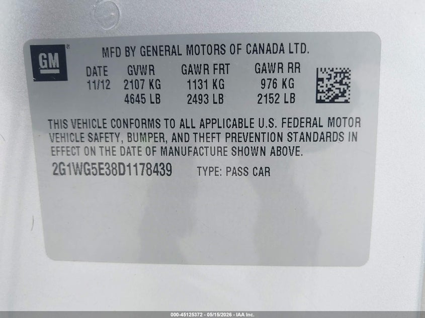 2013 CHEVROLET IMPALA SEDAN 3.6L V-6 DI, DOHC, VVT, 300HP