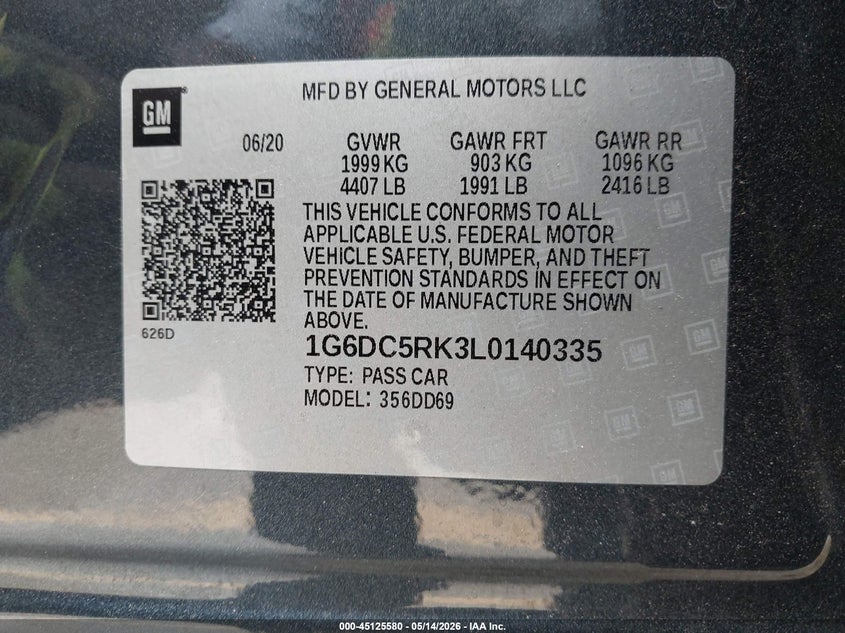 2020 Cadillac Ct4 Sport VIN: 1G6DC5RK3L0140335 Lot: 45125580