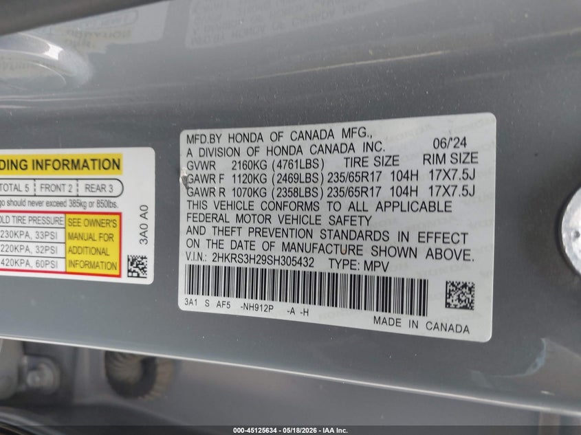 VIN 2HKRS3H29SH305432 2025 HONDA CR-V LX 2WD