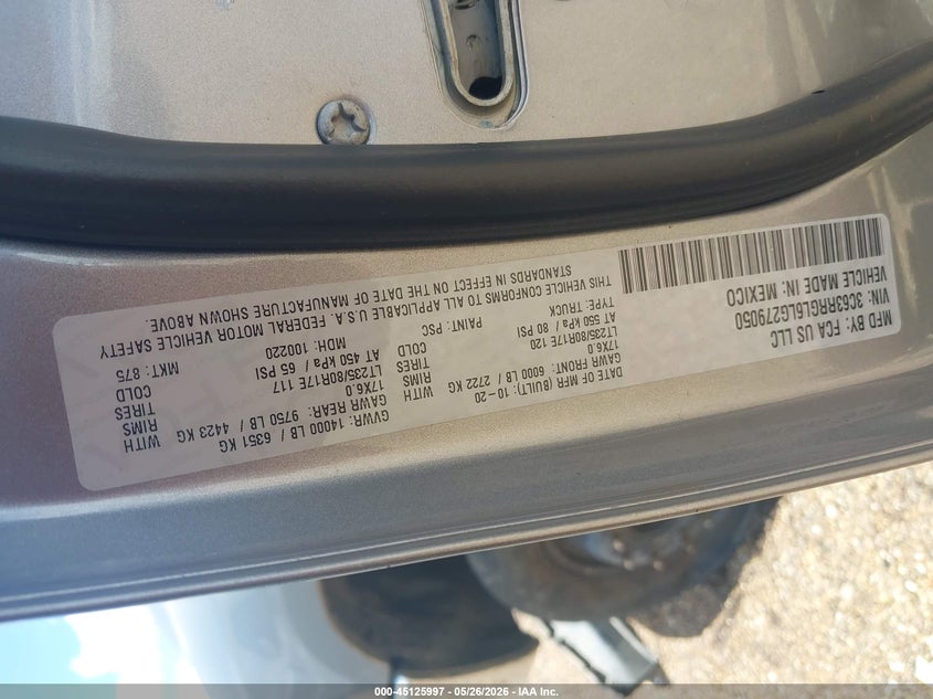 2020 Ram 3500 Tradesman 4X4 8' Box VIN: 3C63RRGL6LG279050 Lot: 45125997