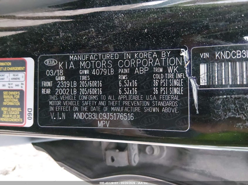 2018 Kia Niro Fe VIN: KNDCB3LC9J5176516 Lot: 45126151