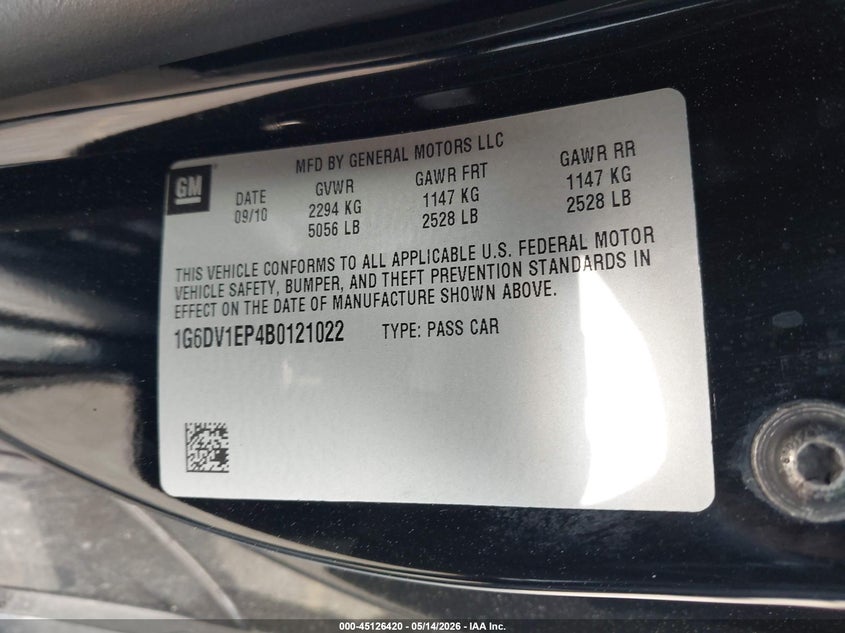 2011 Cadillac Cts-V VIN: 1G6DV1EP4B0121022 Lot: 45126420