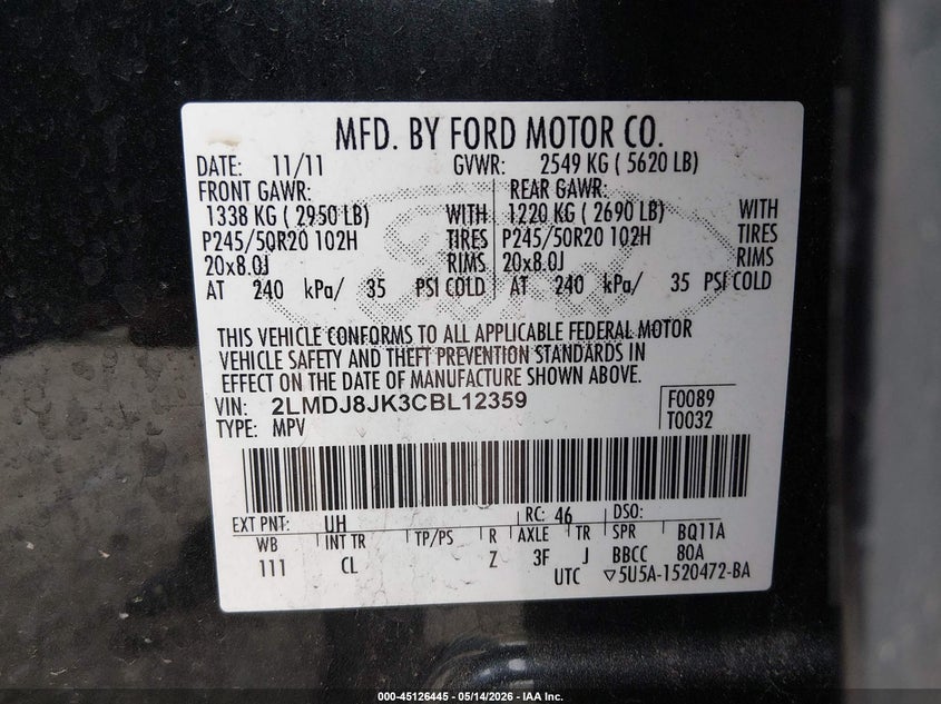 2LMDJ8JK3CBL12359 2012 Lincoln Mkx 3.7 black
