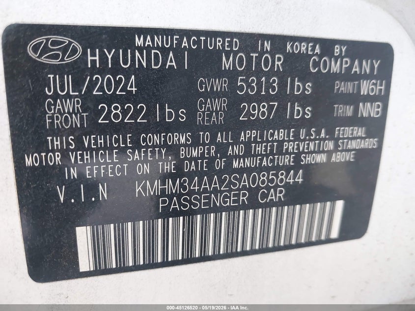 2025 Hyundai Ioniq 6 Sel VIN: KMHM34AA2SA085844 Lot: 45126520
