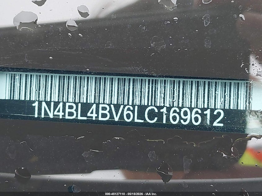 VIN 1N4BL4BV6LC169612 2020 NISSAN ALTIMA S FWD