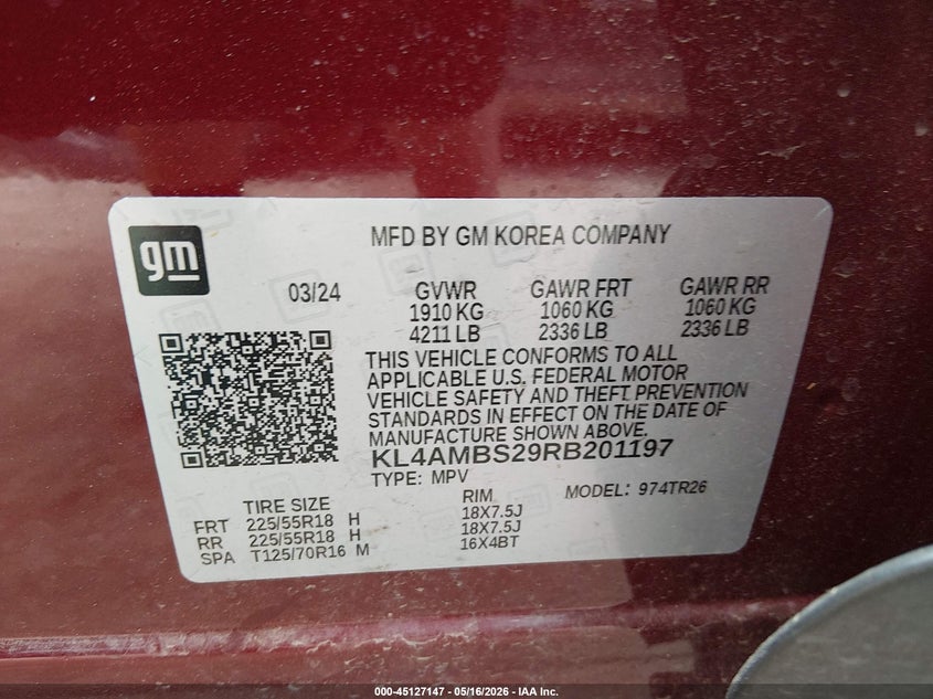 2024 Buick Encore Gx Preferred Fwd VIN: KL4AMBS29RB201197 Lot: 45127147