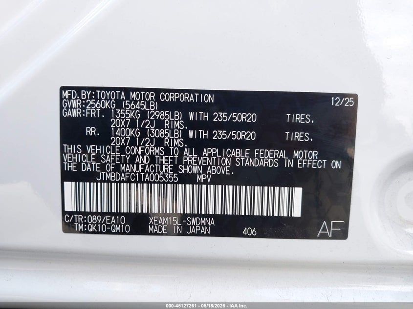 2026 Subaru Solterra Limited Xt VIN: JTMBDAFC1TA005355 Lot: 45127261