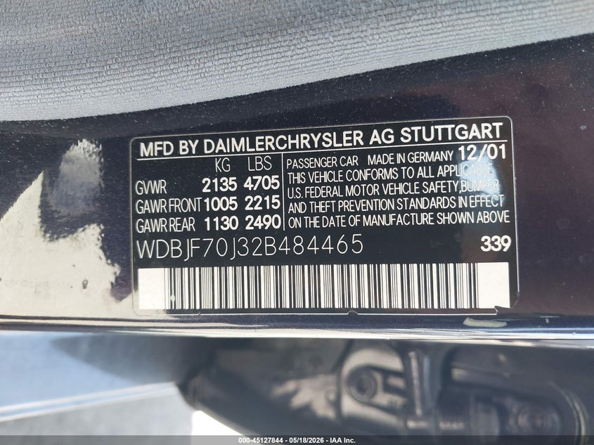 2002 MERCEDES-BENZ E-KLASSE SEDAN 4.3L V-8 , 275HP