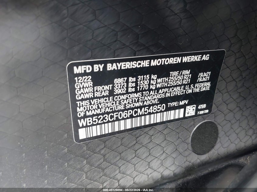 2023 BMW Ix xDrive50 VIN: WB523CF06PCM54850 Lot: 45128894