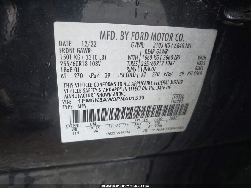 FORD POLICE INTERCEPTOR UTILITY 2023 VIN 1FM5K8AW3PNA01539