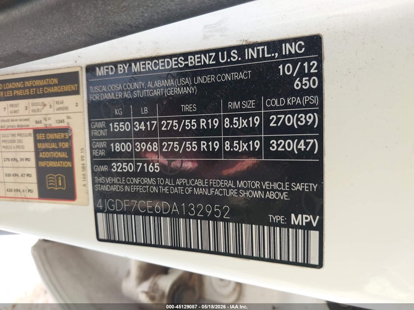 2013 Mercedes-Benz Gl 450 4Matic VIN: 4JGDF7CE6DA132952 Lot: 45129087