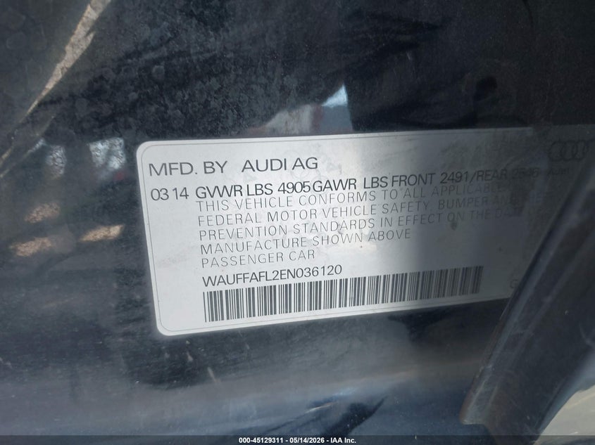 AUDI A4 2014 VIN WAUFFAFL2EN036120