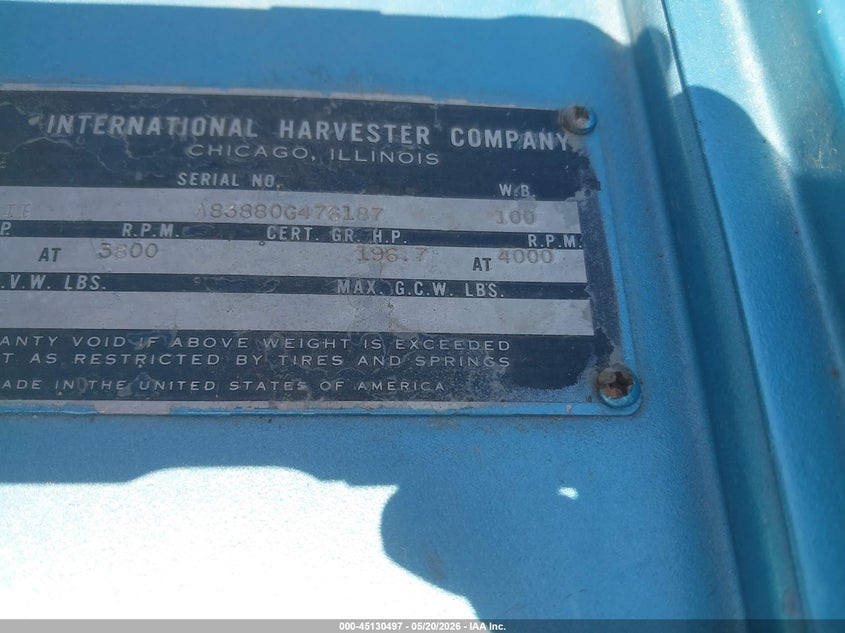 1972 International Other VIN: 0000A83880G476187 Lot: 45130497