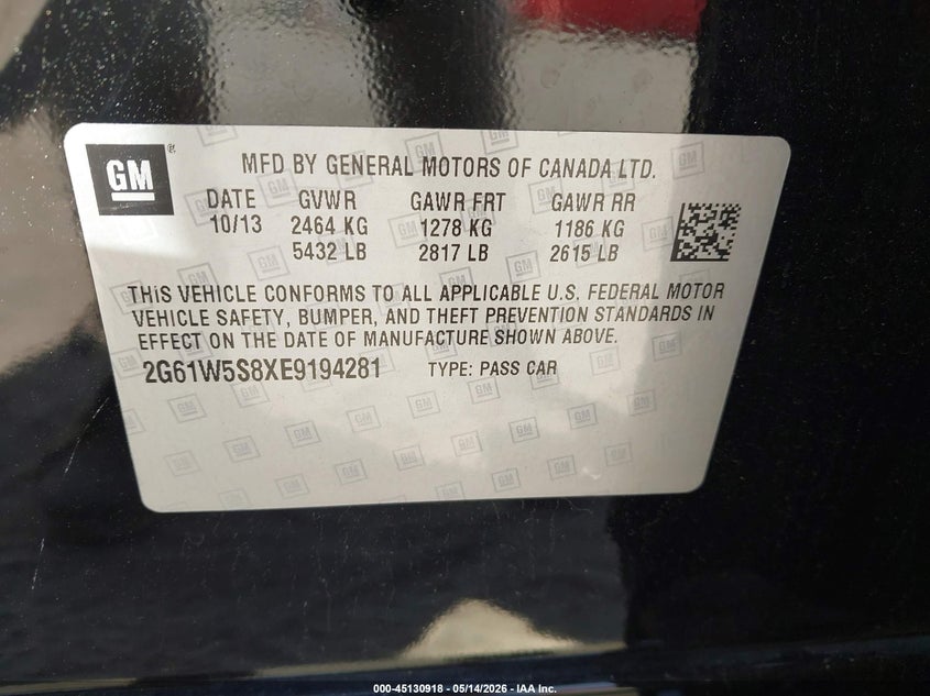 2014 Cadillac Xts Vsport Platinum VIN: 2G61W5S8XE9194281 Lot: 45130918