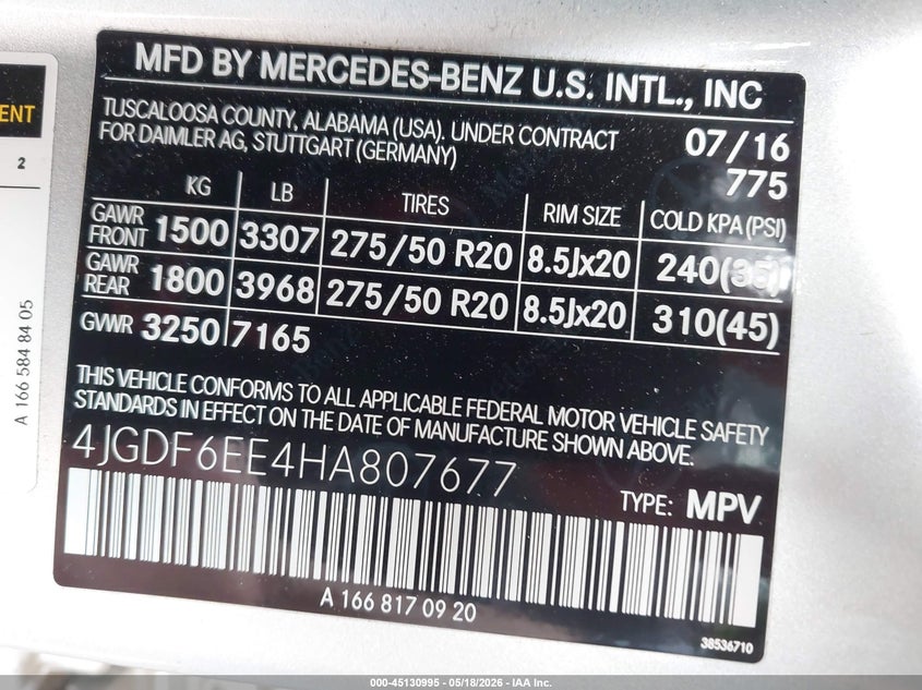 2017 Mercedes-Benz Gls 450 4Matic VIN: 4JGDF6EE4HA807677 Lot: 45130995
