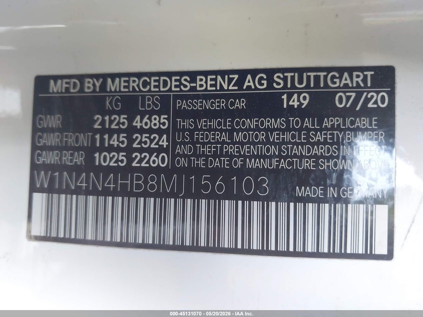 2021 Mercedes-Benz Gla 250 4Matic VIN: W1N4N4HB8MJ156103 Lot: 45131070