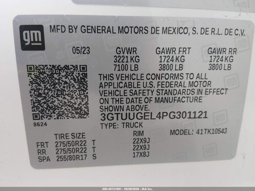 2023 GMC SIERRA TRUCK 6.2L V-8 DI, VVT, 420HP