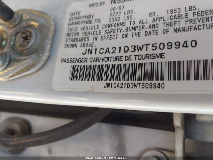 1998 Nissan Maxima Gle/Gxe/Se VIN: JN1CA21D3WT509940 Lot: 45131828