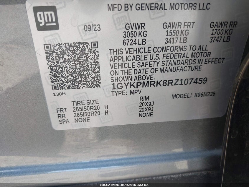 2024 Cadillac Lyriq Tech W/1Sa VIN: 1GYKPMRK8RZ107459 Lot: 45132526