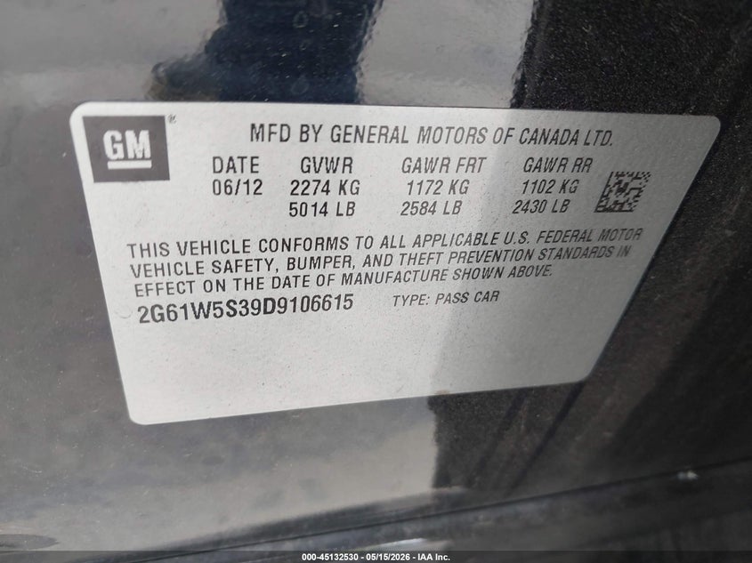 2013 CADILLAC XTS SEDAN 3.6L V-6 DI, DOHC, VVT, 304HP