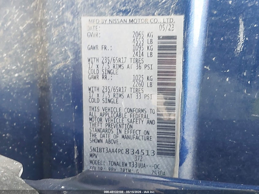 VIN 5N1BT3AA4PC834513 2023 NISSAN ROGUE S FWD