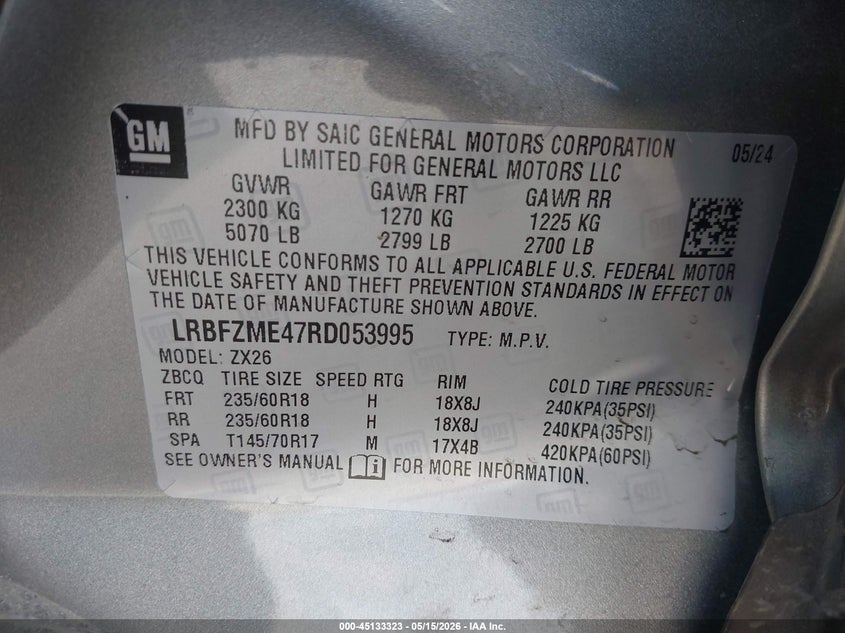 2024 Buick Envision Preferred VIN: LRBFZME47RD053995 Lot: 45133323