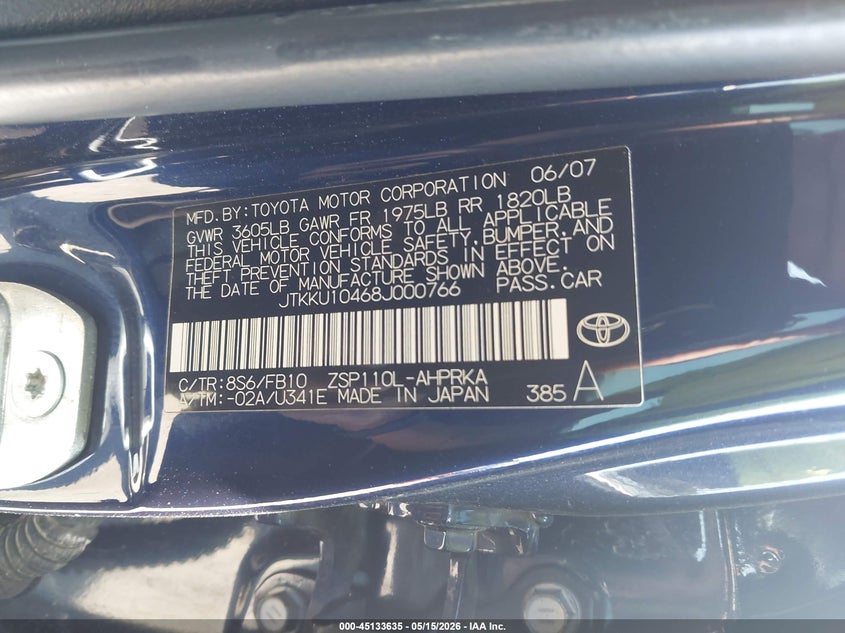 2008 Scion Xd VIN: JTKKU10468J000766 Lot: 45133635