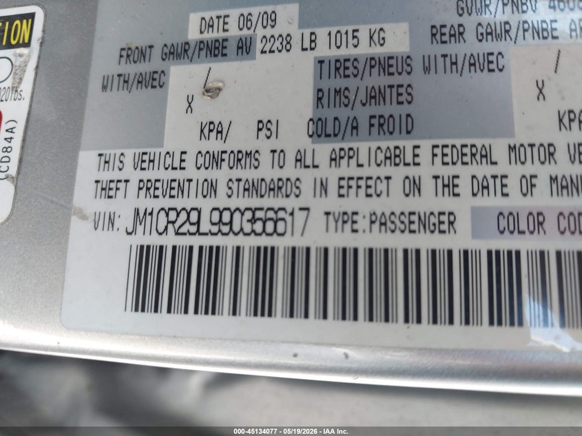 2009 Mazda Mazda5 Sport VIN: JM1CR29L990356617 Lot: 45134077