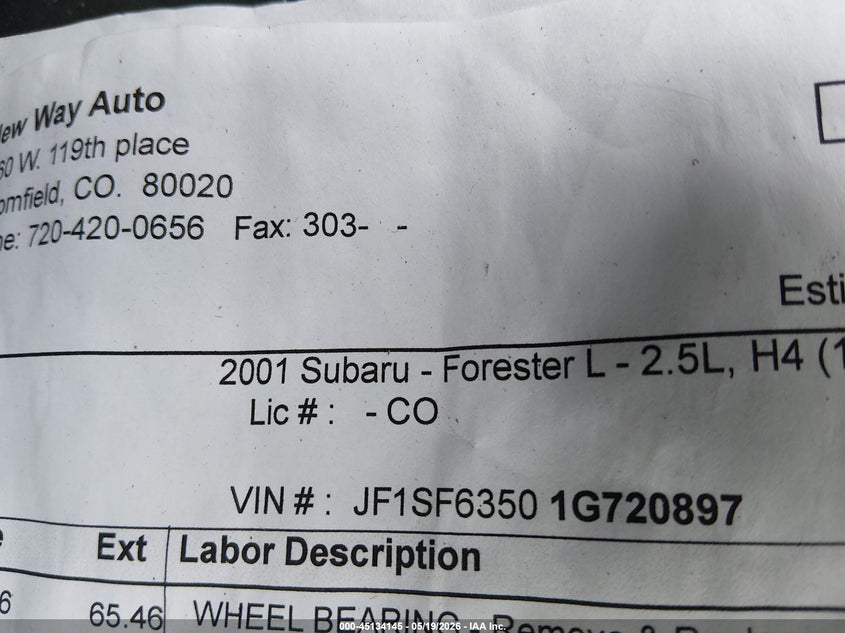 2001 Subaru Forester L VIN: JF1SF63501G720897 Lot: 45134145