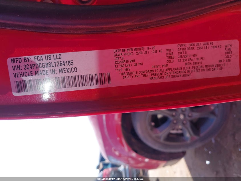 2020 DODGE JOURNEY SPORT UTILITY VEHICLE 2.4L I-4 DOHC, VVT, 173HP