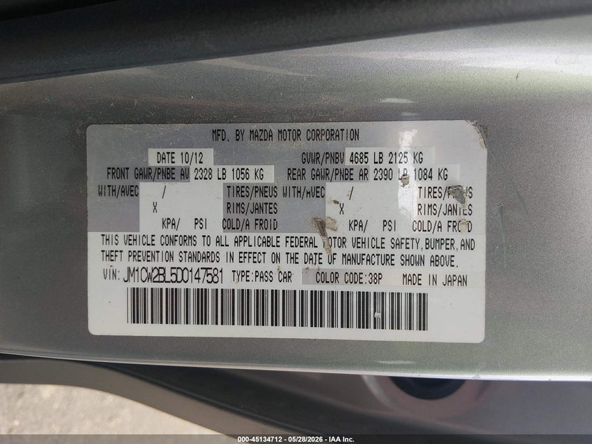 2013 Mazda Mazda5 Sport VIN: JM1CW2BL5D0147581 Lot: 45134712