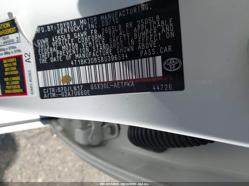 2011 Toyota Avalon 3.5 Limited white Lot 111045134855 Vin 4T1BK3DB5BU396594
