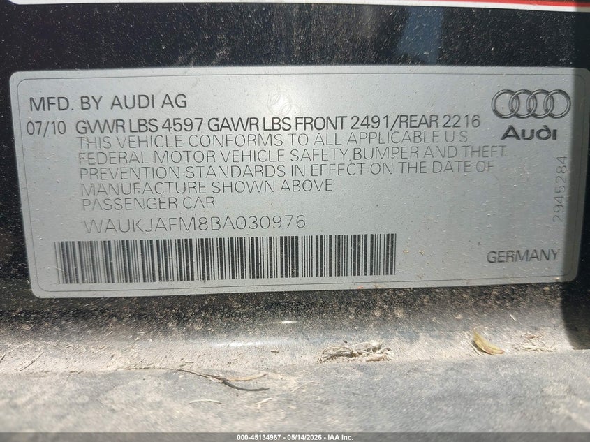 2011 Audi A3 2.0 Tdi Premium VIN: WAUKJAFM8BA030976 Lot: 45134967