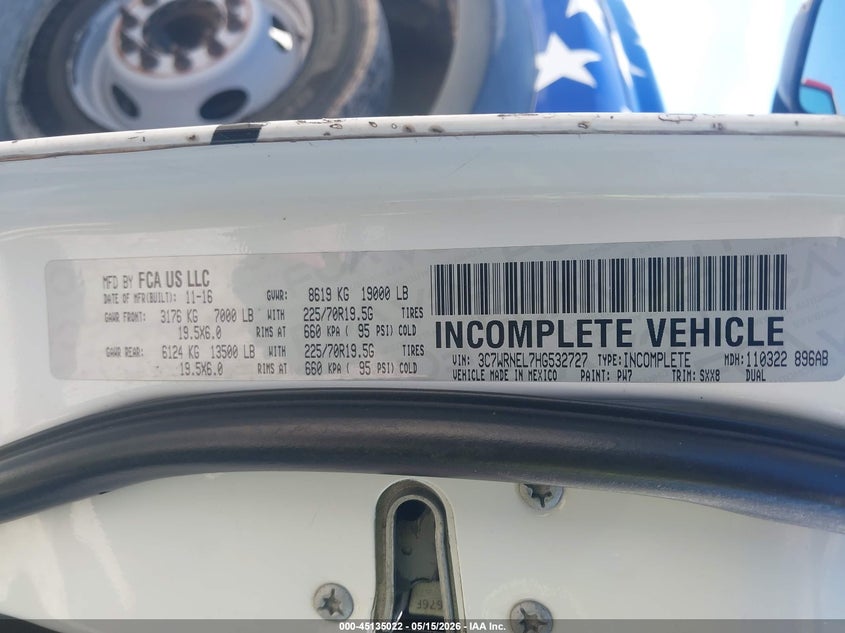 2017 Ram 5500 Chassis Tradesman/Slt/Laramie VIN: 3C7WRNEL7HG532727 Lot: 45135022