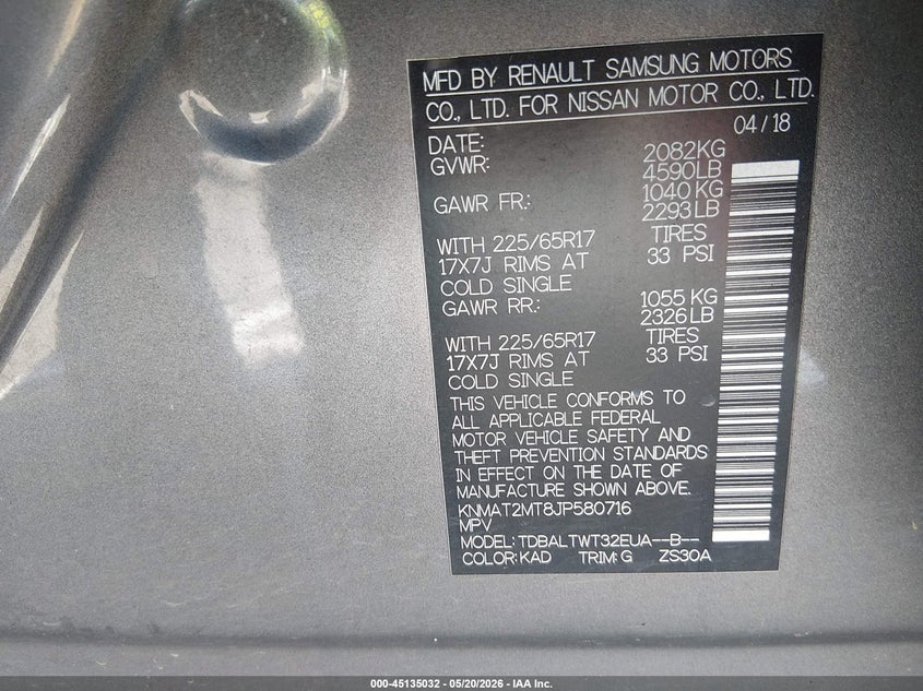 VIN KNMAT2MT8JP580716 2018 NISSAN ROGUE SV