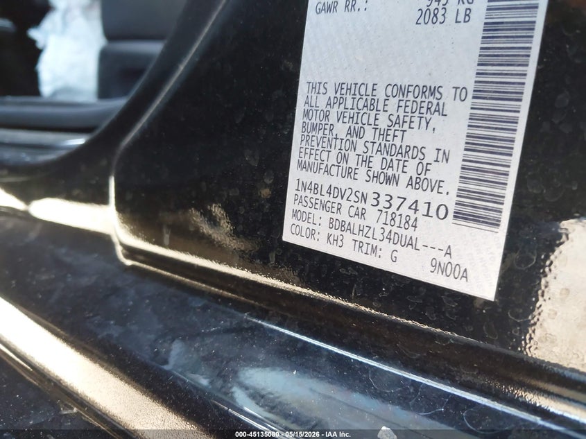 VIN 1N4BL4DV2SN337410 2025 NISSAN ALTIMA SV FWD