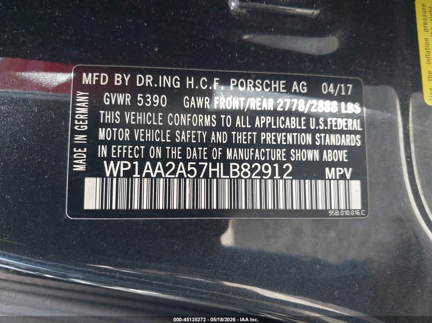 2017 Porsche Macan VIN: WP1AA2A57HLB82912 Lot: 45135272
