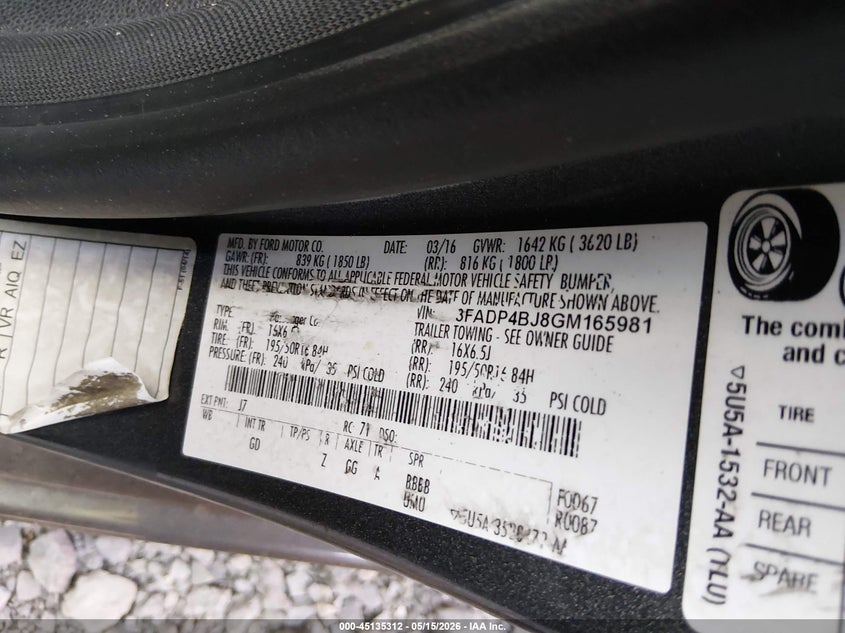 2016 Ford Fiesta Se VIN: 3FADP4BJ8GM165981 Lot: 45135312