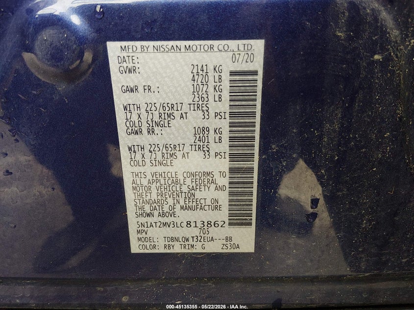 VIN 5N1AT2MV3LC813862 2020 NISSAN ROGUE SV INTELLIGENT AWD