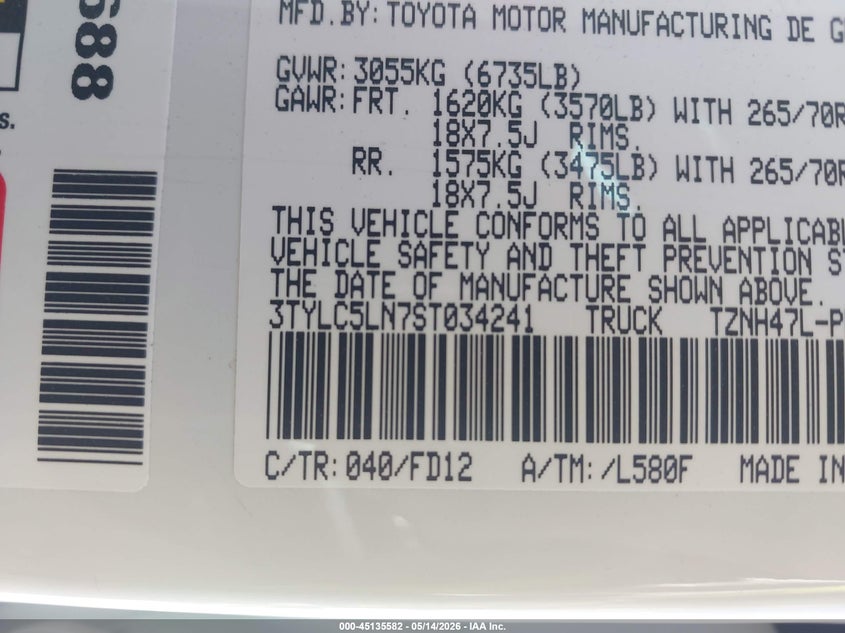 2025 TOYOTA TACOMA HYBRID(VIN: 3TYLC5LN7ST034241