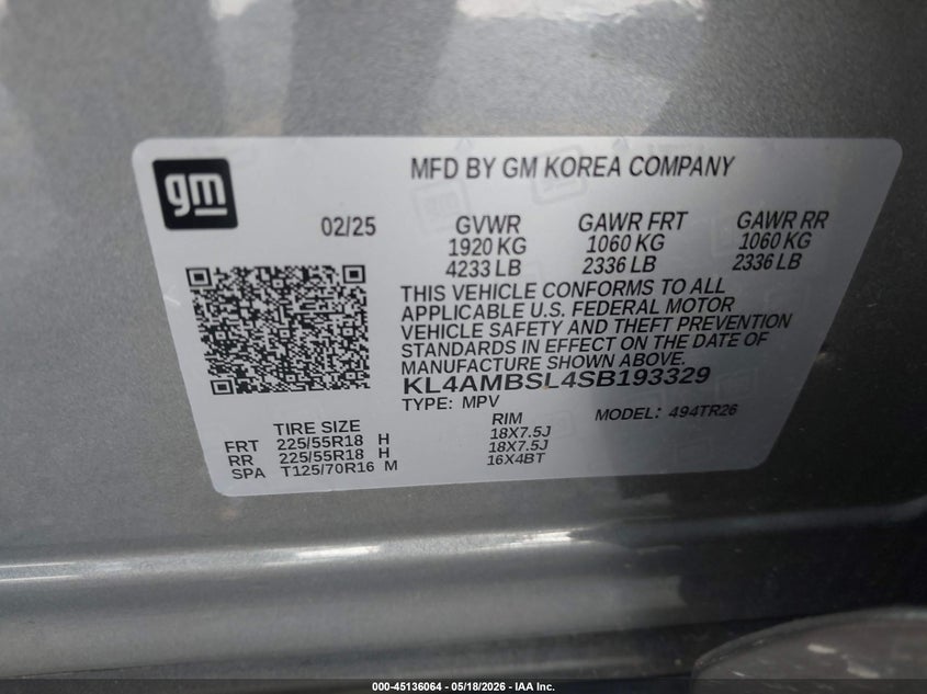 2025 Buick Encore Gx Preferred Fwd VIN: KL4AMBSL4SB193329 Lot: 45136064