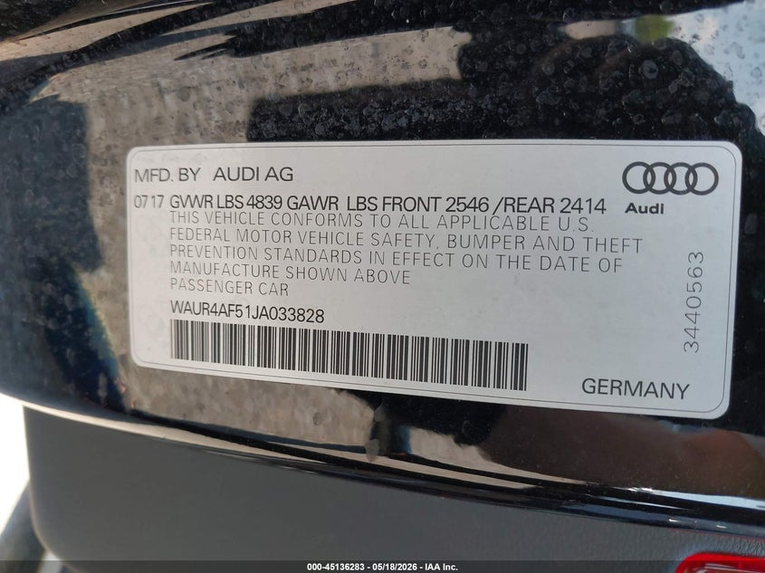 2018 Audi S5 3.0T Premium Plus VIN: WAUR4AF51JA033828 Lot: 45136283